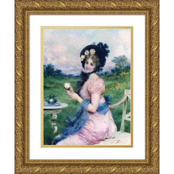 Francesco Vinea 15x18 Gold Ornate Wood Frame and Double Matted Museum Art Print Titled - Afternoon Tea