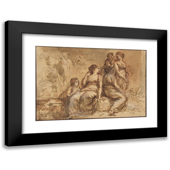 Francesco Zuccarelli 14x11 Black Modern Framed Museum Art Print Titled - Five Young Women in a Landscape (1702-88)