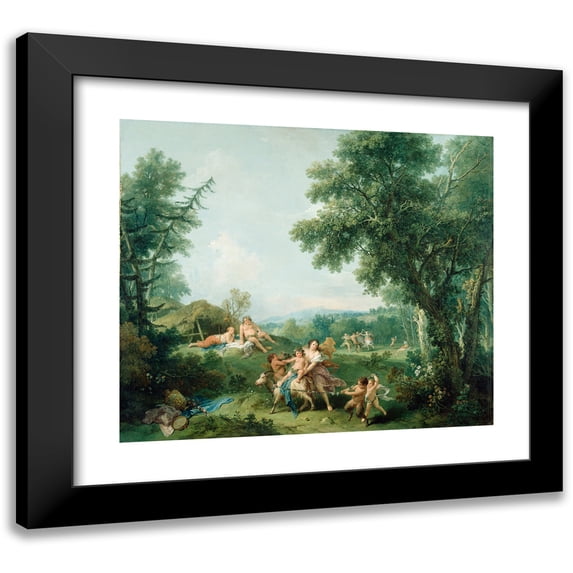Francesco Zuccarelli 14x12 Black Modern Framed Museum Art Print Titled - Landscape with the Education of Bacchus (1744)