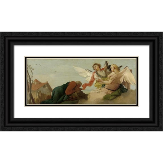 Francesco Zugno 24x12 Black Ornate Framed Double Matted Museum Art Print Titled: Abraham with the Three Angels (1750 - 1780)