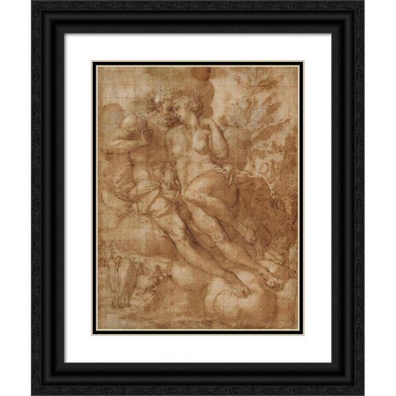 Francesco de' Rossi 19x24 Black Ornate Framed Double Matted Museum Art Print Titled: Jupiter and Io (Mid-16th Century)