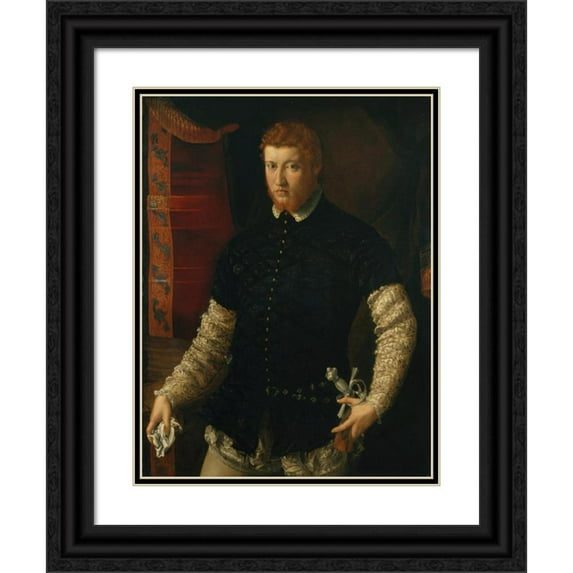 Francesco de' Rossi 19x24 Black Ornate Framed Double Matted Museum Art Print Titled: Portrait of a Man