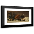 thumbnail image 1 of Franchoys Elaut 18x12 Black Modern Framed Museum Art Print Titled - Still Life with a Pewter Jug, a Ham on a Pewter Plate, Lemons, Bread, a Gilt Mounted Roemer and Other Objects on Table Cov, 1 of 5