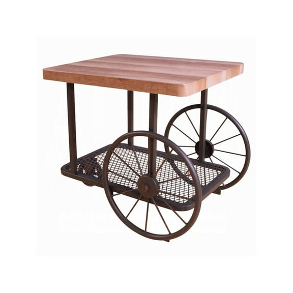 ACME Francie Rectangular Wooden End Table with Shelf in Oak and Antique Gray