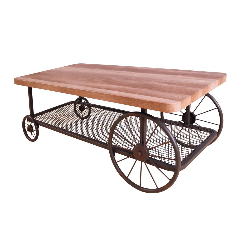 Francie Rustic Oak & Antique Gray Industrial End Table with Wheels