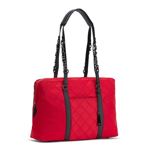 FABRIQUE Carrying Case (Tote) for 15.6" Notebook - Red - Quilted Nylon Body - Quilted Pattern - Luggage Strap, Shoulder Strap