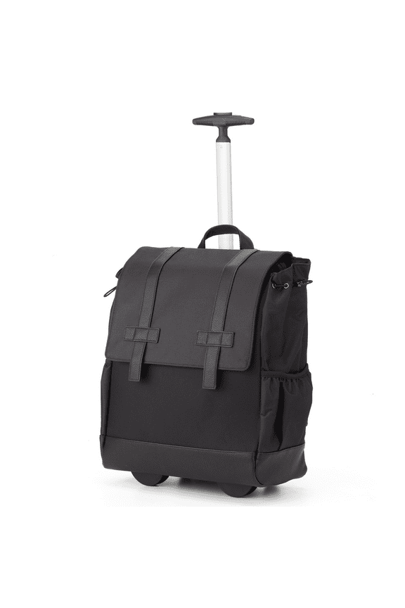 16” inch Leather Laptop Backpack | Telescopic Handle | Bag for Travel (Black)