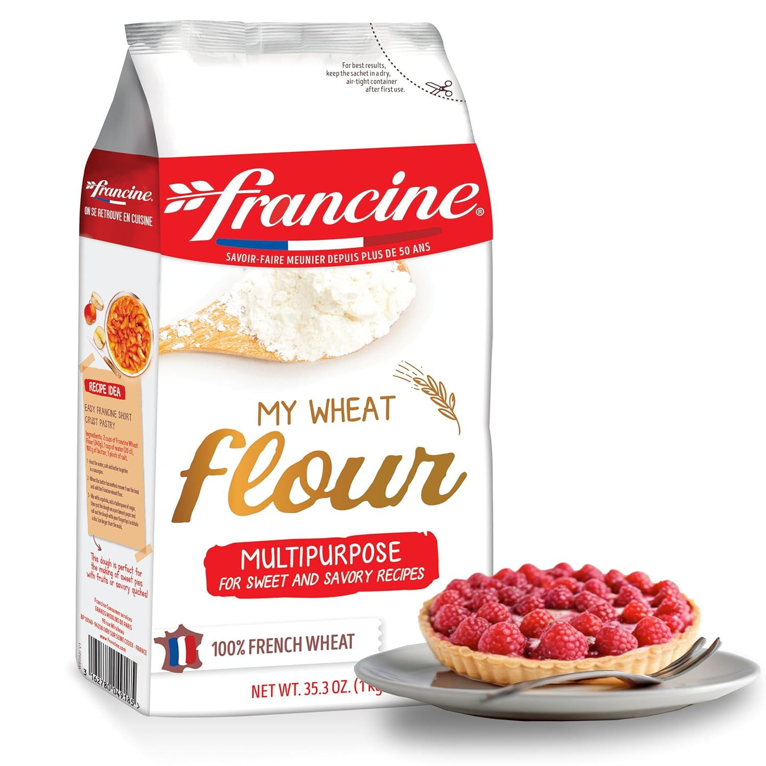 Francine Farine de Ble Tous Usages - French All Purpose Wheat Flour - 2.2 lbs (1 Pack of 4)