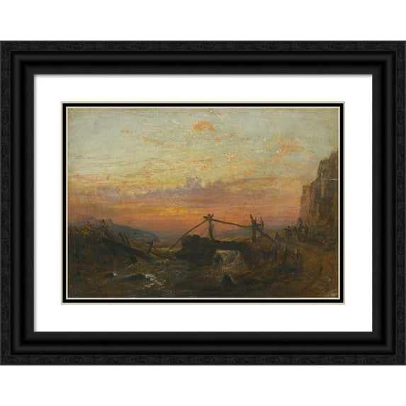 Francis Danby 18x14 Black Ornate Wood Framed Double Matted Museum Art Print Titled - The Broken Bridge