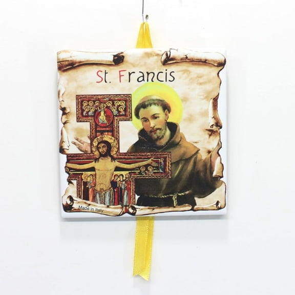 Francis Hanging Wall Tile with Picture, Collectible Ceramic Tile - Catholic Gift Idea