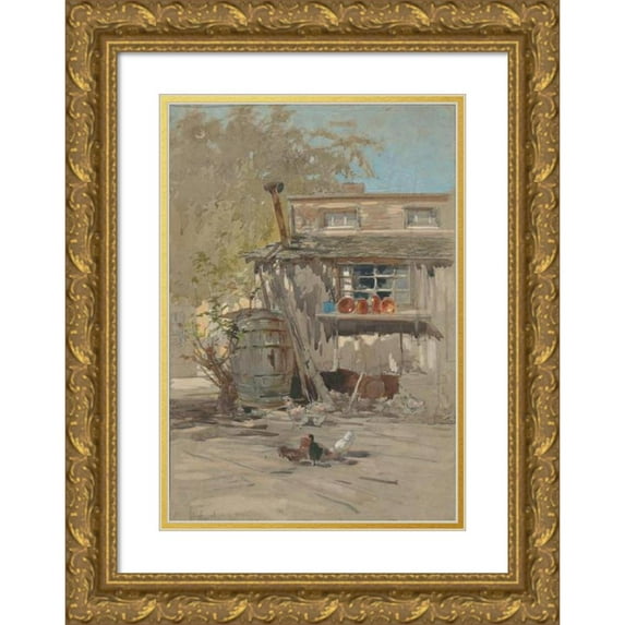 Francis Hopkinson Smith 13x18 Gold Ornate Wood Frame and Double Matted Museum Art Print Titled - Barnyard