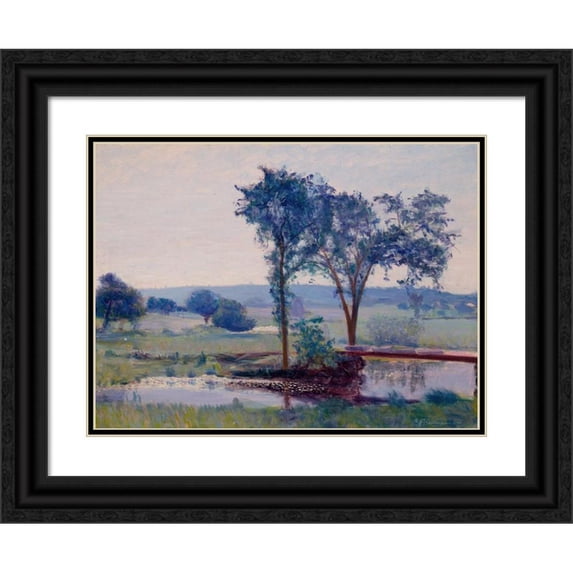 Francis J. Flanagan 18x14 Black Ornate Wood Framed Double Matted Museum Art Print Titled - Landscape with a Lake (1900)
