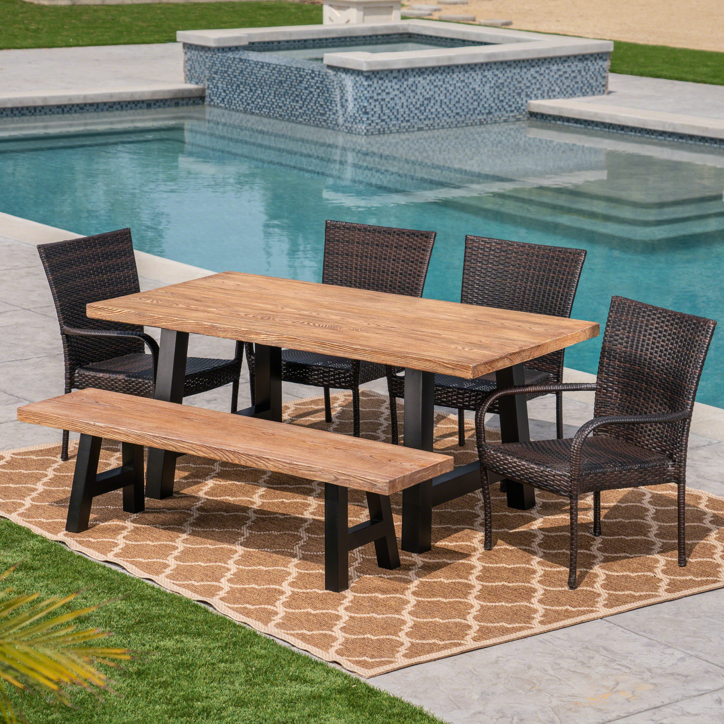 Francis Outdoor 6 Piece Stacking Wicker Dining Set with Light Weight ...