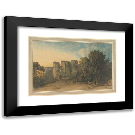 Francis Towne 14x11 Black Modern Framed Museum Art Print Titled - Berry Pomeroy Castle in the County of Devon (1775-1805)