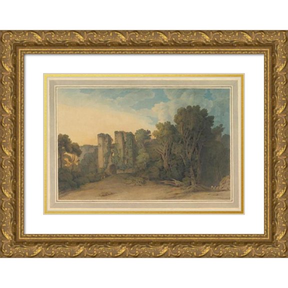 Francis Towne 24x18 Gold Ornate Framed and Double Matted Museum Art Print Titled - Berry Pomeroy Castle in the County of Devon (1775-1805)