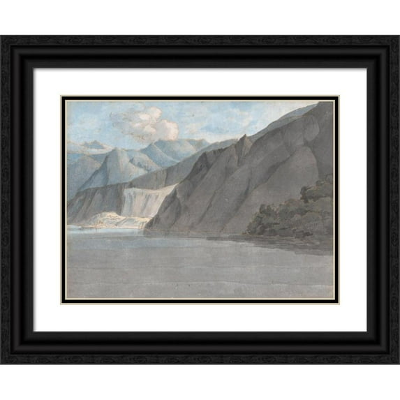 Francis Towne 24x19 Black Ornate Framed Double Matted Museum Art Print Titled: View of Lake Como with Monte Leoni (1781)