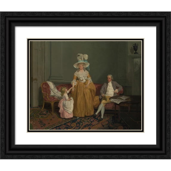 Francis Wheatley 14x12 Black Ornate Wood Framed Double Matted Museum Art Print Titled: The Saithwaite Family (ca. 1785)