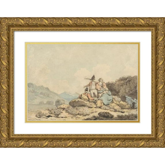 Francis Wheatley 18x14 Gold Ornate Wood Frame and Double Matted Museum Art Print Titled - Soldiers and Country Women