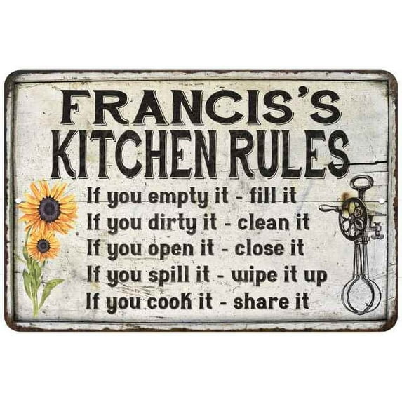 Francis's Kitchen Rules Chic Sign Vintage Decor 8x12 Metal Sign 108120032396