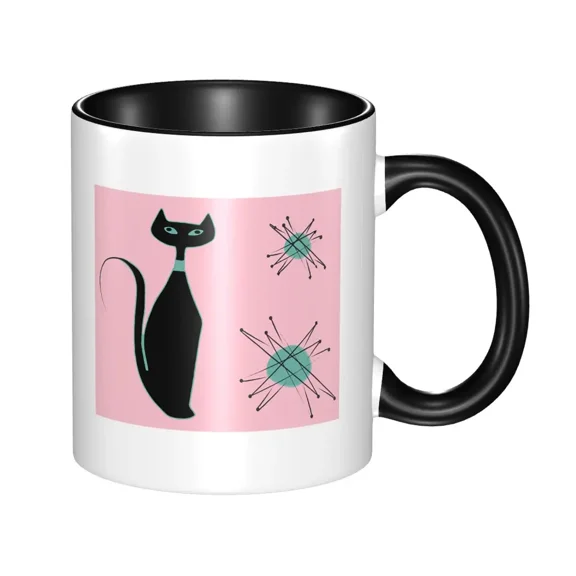 FrancisC1An Starburst Mid Century Atomic Age Kitty Mug Funny Ceramic Coffee Cups Tea Mugs Milk Cup Drinkware Gift for F1RIENDS