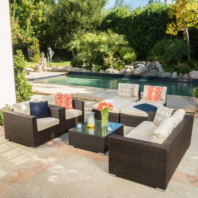 Francisco 9pc Outdoor Wicker Sectional Sofa Set with Cushions