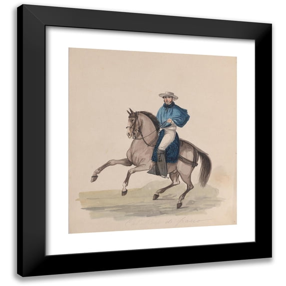Francisco Fierro 12x13 Black Modern Framed Museum Art Print Titled - An Elegantly Dressed Man on Horseback (ca. 1848)
