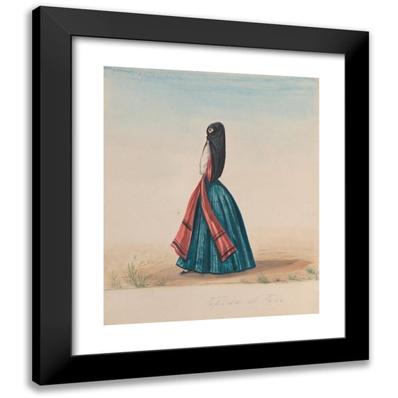 Francisco Fierro 12x14 Black Modern Framed Museum Art Print Titled - A Woman Wearing the Saya and Manto Standing in Profile (ca. 1848)