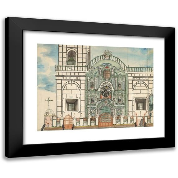 Francisco Fierro 14x12 Black Modern Framed Museum Art Print Titled - Facade of a Church, Lima (ca. 1850)