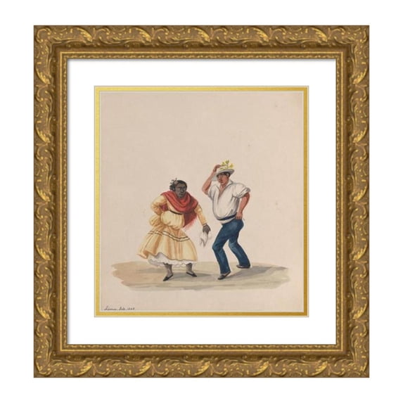 Francisco Fierro 20x22 Gold Ornate Framed and Double Matted Museum Art Print Titled - A Man and a Woman Dancing (ca. 1848)