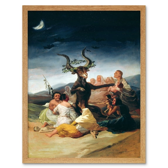 Francisco Goya 1798 Witches Sabbath Painting Goat and Coven in Fantasy Landscape Art Print Framed Poster Wall Decor 12x16 inch