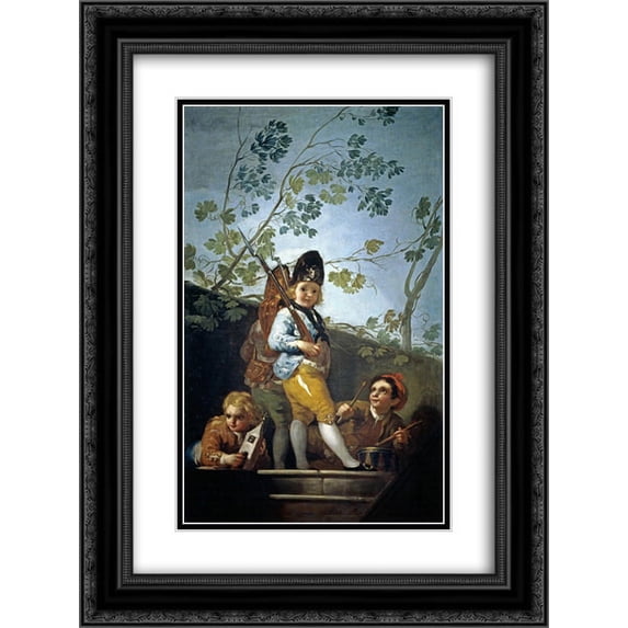 Francisco Goya 2x Matted 18x24 Black Ornate Framed Art Print 'Boys playing soldiers'
