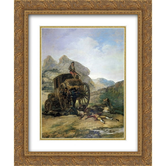 Francisco Goya 2x Matted 20x24 Gold Ornate Framed Art Print 'Attack on a Coach'