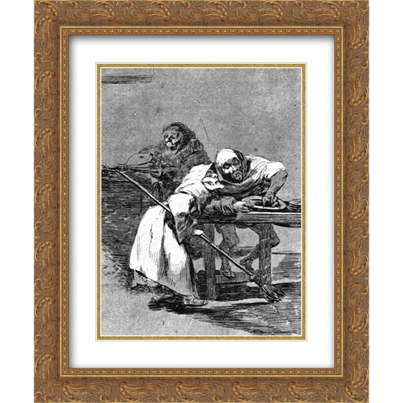 Francisco Goya 2x Matted 20x24 Gold Ornate Framed Art Print 'Be quick, they are waking up'