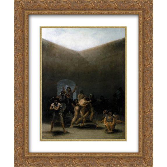 Francisco Goya 2x Matted 20x24 Gold Ornate Framed Art Print 'The Yard of a Madhouse'