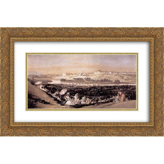 Francisco Goya 2x Matted 24x14 Gold Ornate Framed Art Print 'The Meadow of San Isidro on his Feast Day'