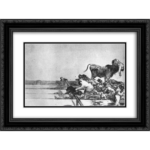 Francisco Goya 2x Matted 24x18 Black Ornate Framed Art Print 'Unfortunate Events in the Front Seats of the Ring of Madrid'