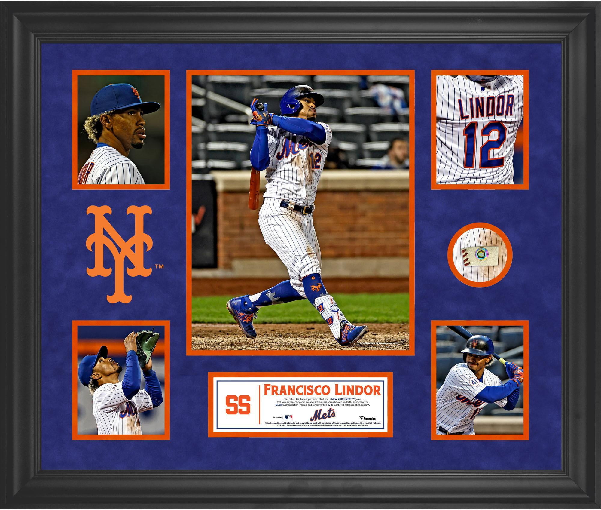 Francisco Lindor New York Mets Framed 5-Photo Collage with a Piece of Game-Used Ball