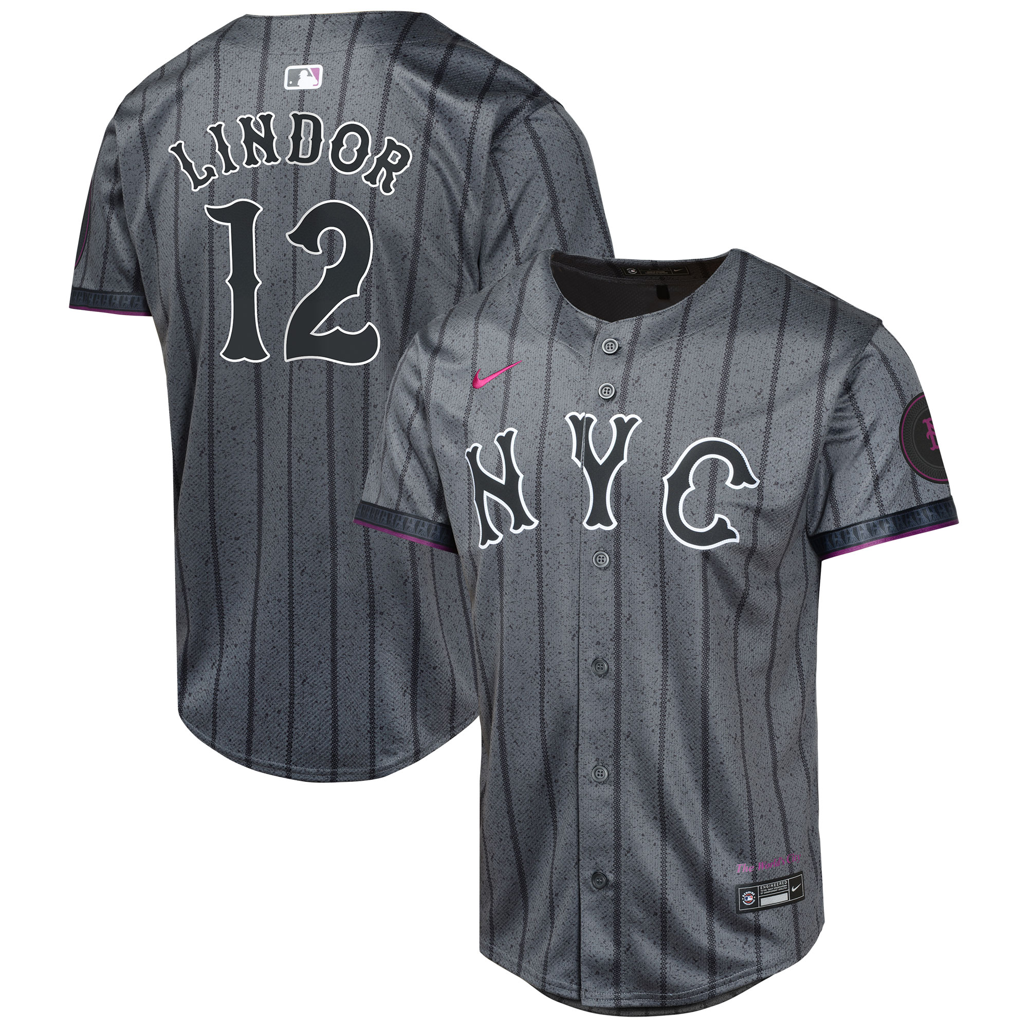 Francisco Lindor New_York_Mets Youth Graphite 2024 City Connect Limited