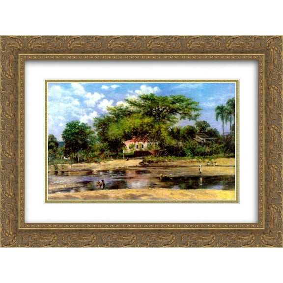 Francisco Oller 2x Matted 24x18 Gold Ornate Framed Art Print 'A paineira de Ponce - La ceiba de Ponce '