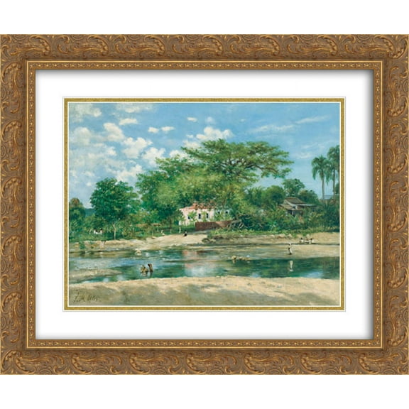 Francisco Oller 2x Matted 24x20 Gold Ornate Framed Art Print 'La ceiba de Ponce'