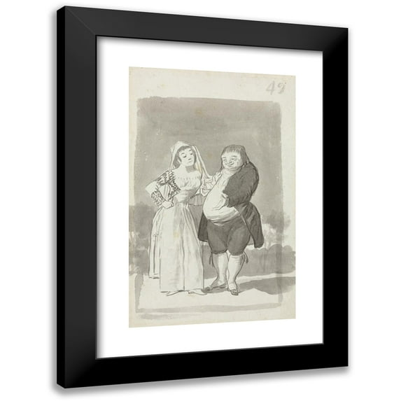 Francisco de Goya 13x18 Black Modern Framed Museum Art Print Titled - Prostitute Soliciting a Fat, Ugly Man (Recto) (1796-97)