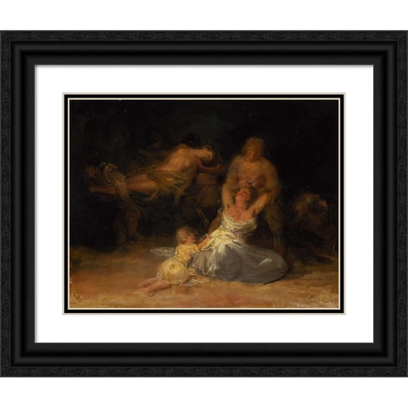Francisco de Goya 14x12 Black Ornate Wood Framed Double Matted Museum Art Print Titled: Act of Violence Against Two Women (1810 - 1812)
