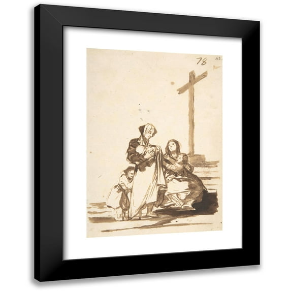 Francisco de Goya 14x18 Black Modern Framed Museum Art Print Titled - Women and Children Near a Cross (ca. 1812-20)