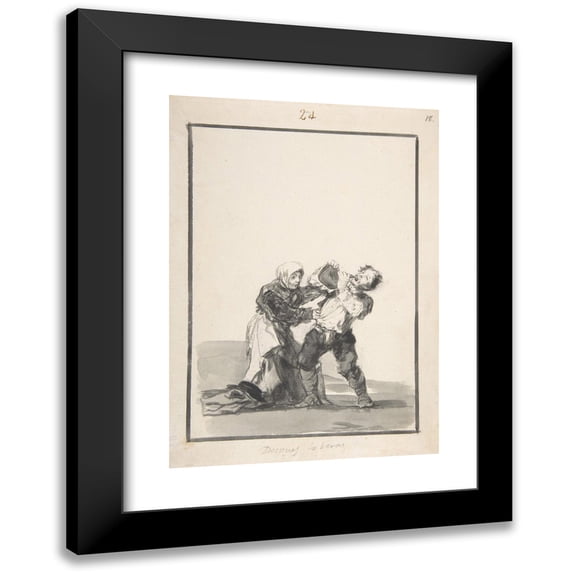 Francisco de Goya 14x18 Black Modern Framed Museum Art Print Titled - ‘You’Ll See Later’; a Man Drinking, a Woman Trying to Stop Him (ca.1816-20)