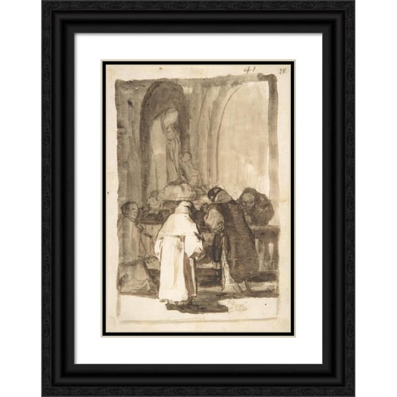 Francisco de Goya 18x24 Black Ornate Framed Double Matted Museum Art Print Titled: Figures Inside a Church (ca. 1812-20)