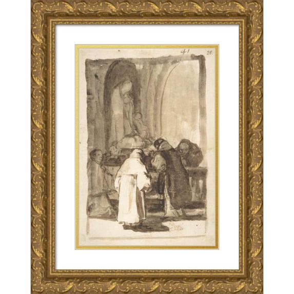 Francisco de Goya 18x24 Gold Ornate Framed and Double Matted Museum Art Print Titled - Figures Inside a Church (ca. 1812-20)
