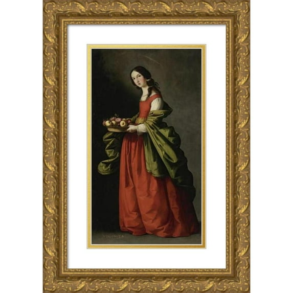 Francisco de Zurbarán 12x18 Gold Ornate Wood Frame and Double Matted Museum Art Print Titled - Saint Dorothy