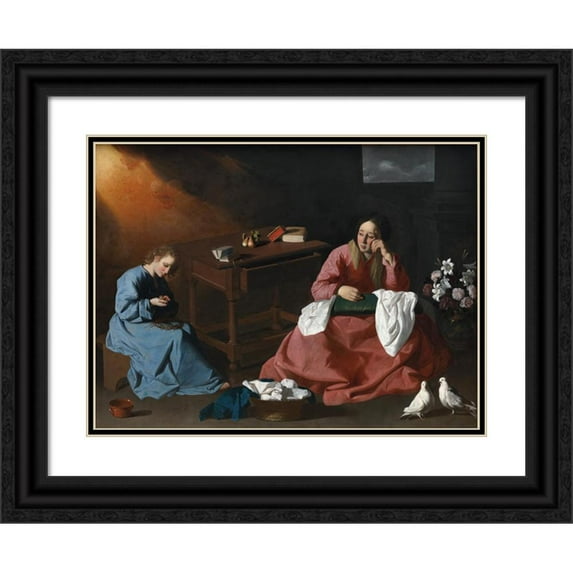 Francisco de Zurbarán 24x19 Black Ornate Framed Double Matted Museum Art Print Titled: Christ and the Virgin in the House at Nazareth (C. 1640)