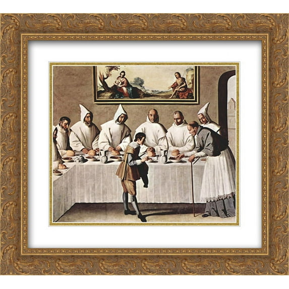Francisco de Zurbaran 2x Matted 22x20 Gold Ornate Framed Art Print 'St. Hugh of Cluny in the Refectory of the Carthusians'