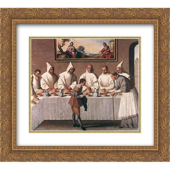 Francisco de Zurbaran 2x Matted 22x20 Gold Ornate Framed Art Print 'St Hugo of Grenoble in the Carthusian Refectory'